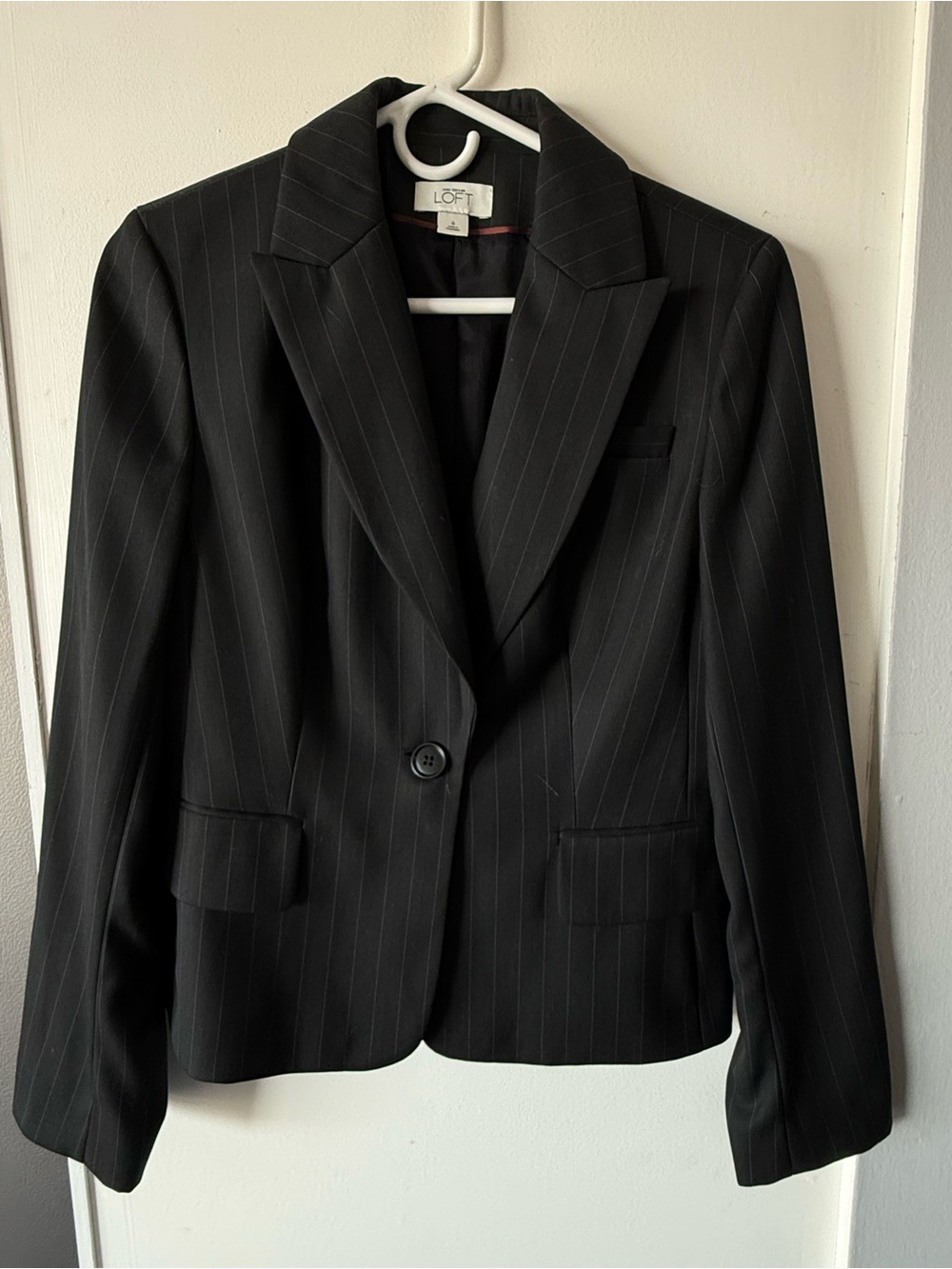 LOFT Black Pinstripe Single-Button Blazer
